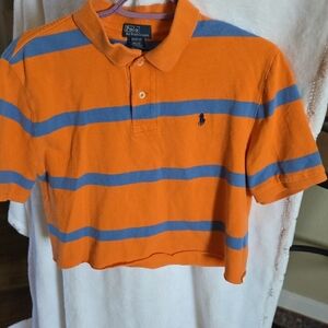 Polo by Ralph Lauren Orange and Blue Striped Crop Top